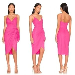 Nwt Lovers + Friends Womens Noah Wrap Mini Dress Size XS Hot Pink Linen Sexy